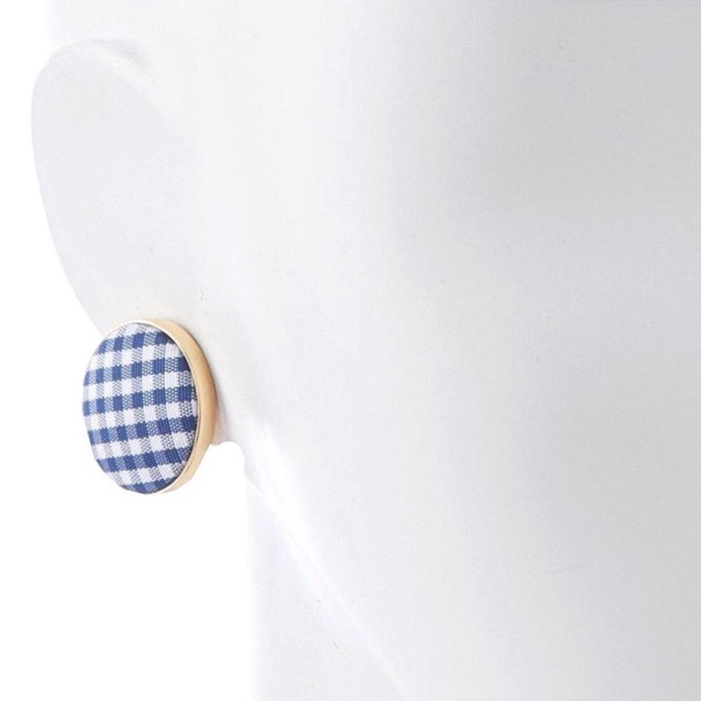 NWOT Kate Spade Set Sail Button Navy & White Gingham Stud Earrings - Picture 2 of 4